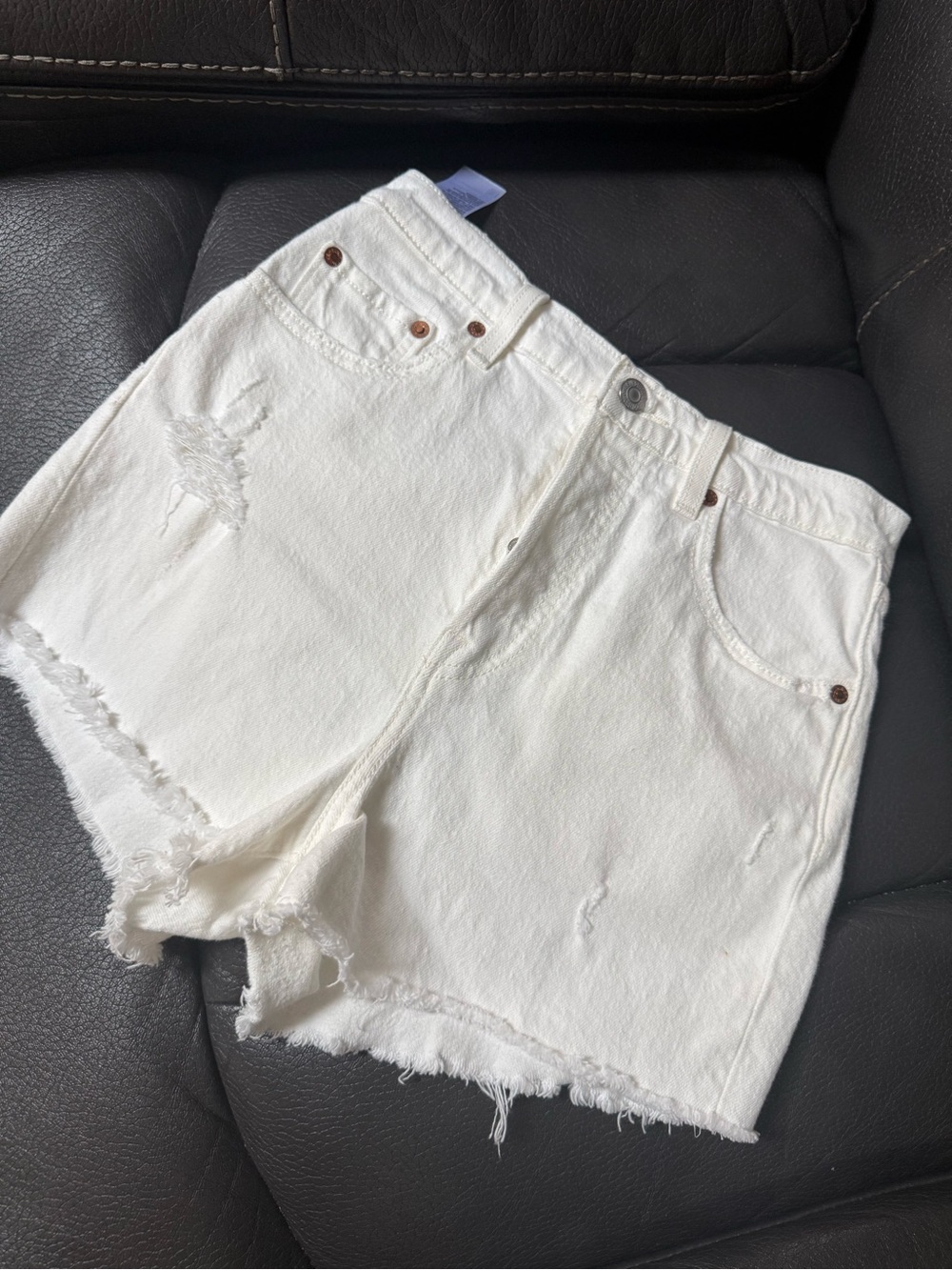 Levi's White Distressed High-Rise Denim Shorts